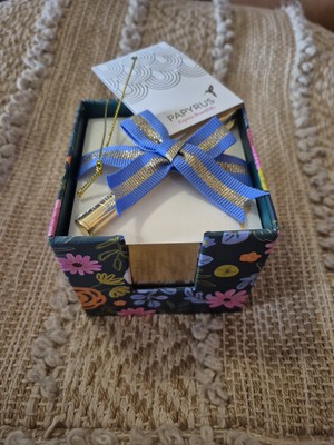 NEW Papyrus NOTE ORGANIZER WITH PEN SET 600 Pages CUBE Paper Stack Floral & Gold