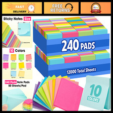 240 Sticky Notes 3x3 - Self-Stick Pads in Bright Colors, Bulk Office & School Su