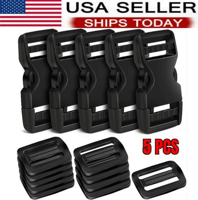 5Set Buckles for Nylon Webbing Straps 1'', Quick Side Release Plastic Buckles Cli