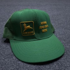 Vintage John Deere Hat Cap Snap Back One Size Green Trucker Mesh Landing Deer