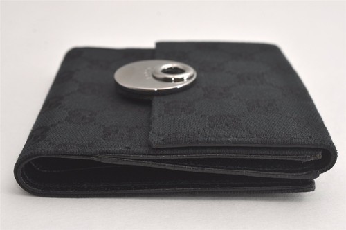 Auténtica Cartera Cartera GUCCI Eclipse Plegable GG Lona Cuero 120932 Negra 1059N - Imagen 4 de 10