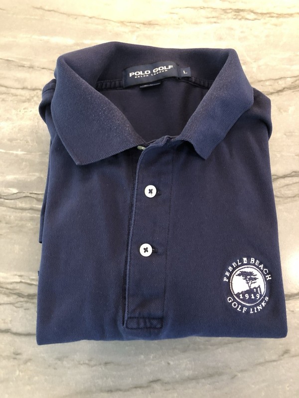 Polo Golf Ralph Lauren Men's Navy Pebble Beach logo Cotton Polo Shirt L Logo