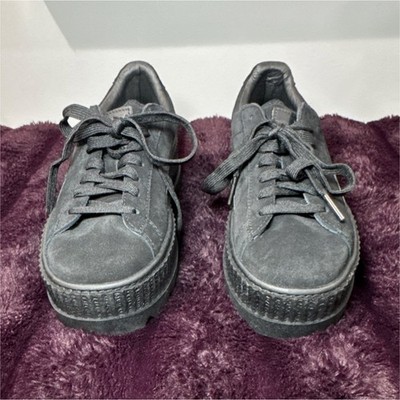 PUMA Fenty Creeper Platform Sneakers Gray Suede Designer Low Top Lace Up