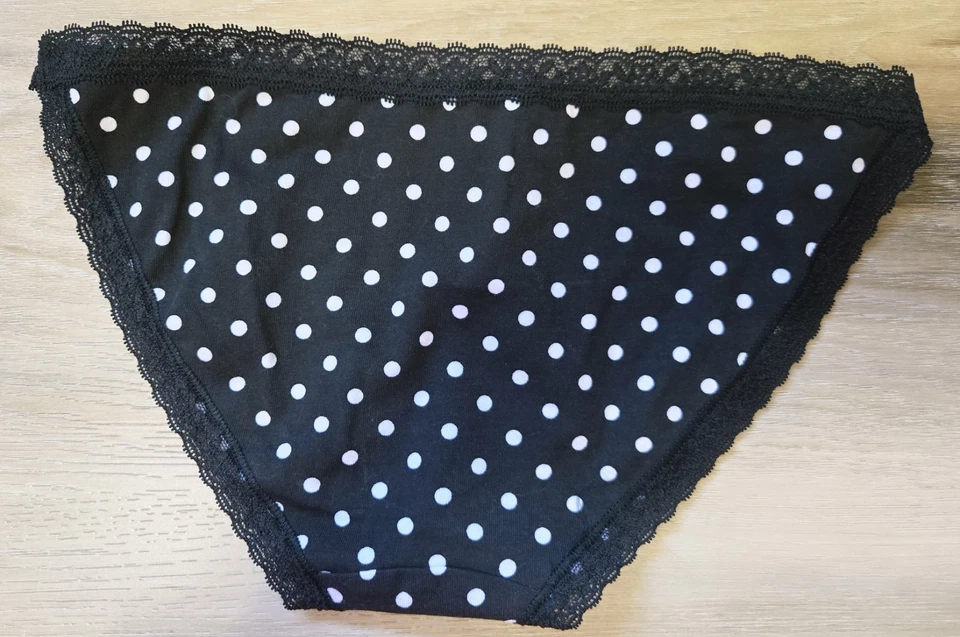 NUEVO CON ETIQUETAS Victoria's Secret Lunares Algodón Encaje Tanga Baja Bikini Bragas Lazos S Foto 2 de 3