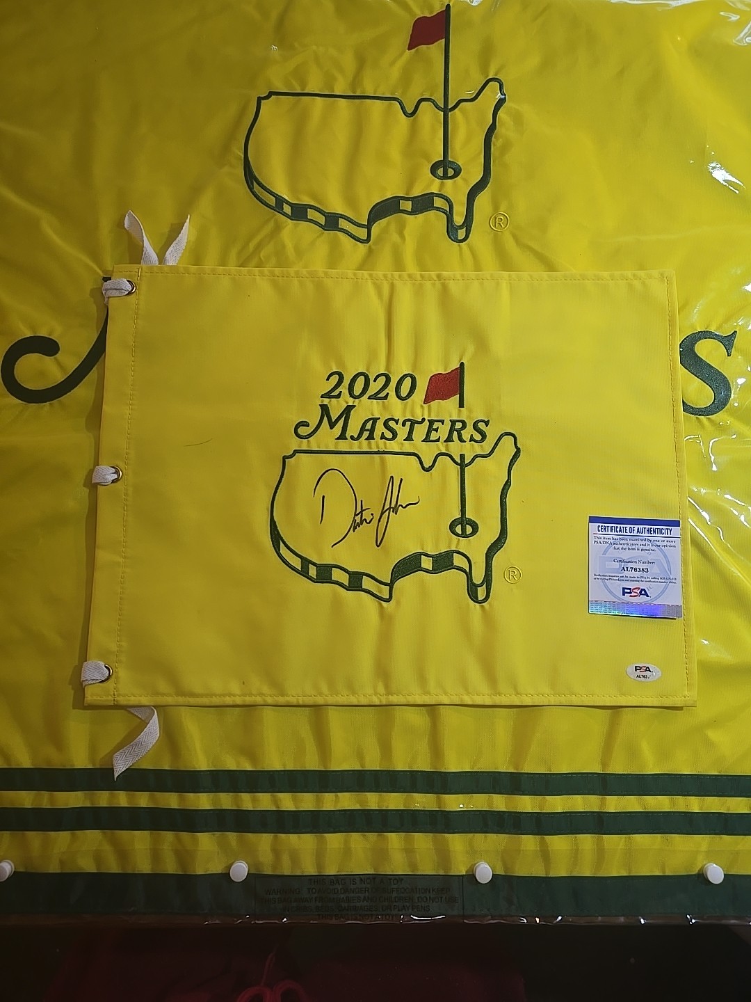 Dustin Johnson Autographed Signed 2020 MASTERS GOLF FLAG 2016 US OPEN PSA AL76383 