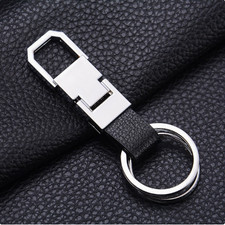Leather Metal Keychain Dual Key Ring Waist Belt Clip Car Key Holder Gift