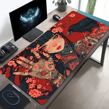 1pc Large-sized Esports Gaming Mouse Pad Featuring a Cherry Blossom Tattoo Gir