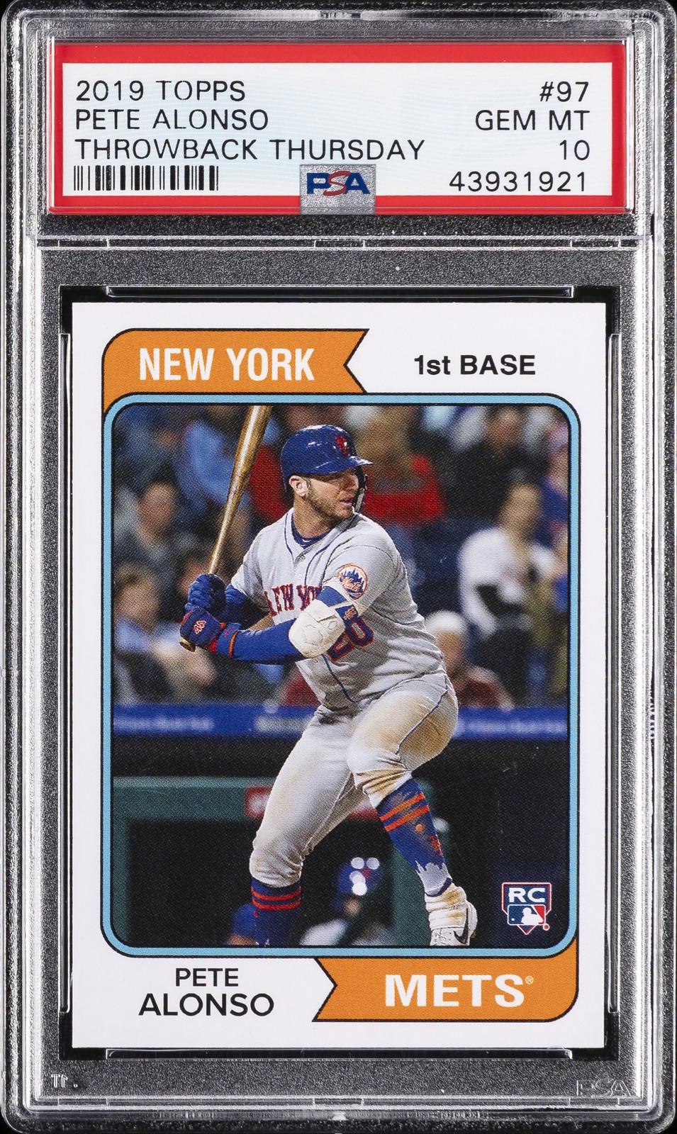 2019 TOPPS THROWBACK THURSDAY #97 PETE ALONSO ROOKIE RC PSA 10