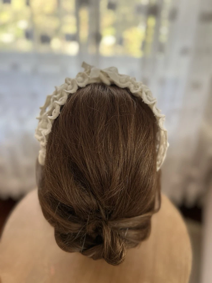 Винтажная белая кружевная свадебная повязка на голову - Изображение 4 из 4