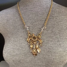 VTG Kirk’s Folly “dance with fairies” gold tone charms/necklace 29” crystals