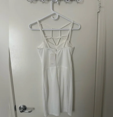 white strappy bodycon dress Strappy Plunge Cut Out Frilly Mini Bodycon Dress In White Woven | EGO US