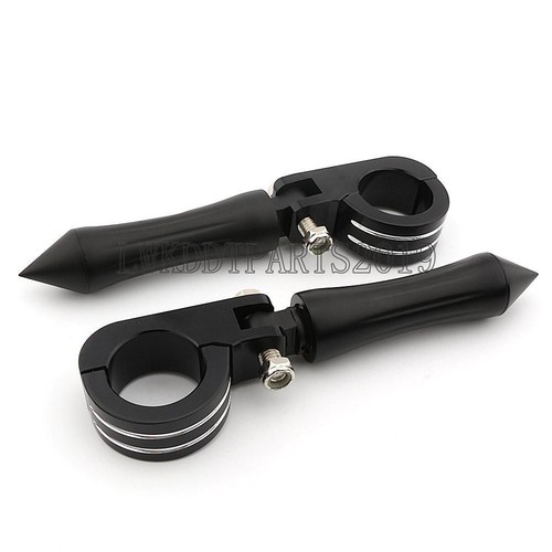 Black Spike Motorcycle 1-1/2" 1.5" Highway Foot Pegs Rest Mount Clamp for Harley - Foto 4 di 6
