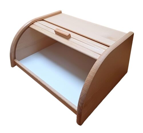 Wooden Bread Box Apollo Roll Top Bin Storage Loaf Kitchen Beech Wood Small Light - Picture 7 of 16