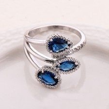 Special Design Peacock Style London Blue Topaz Gemstone Silver Ring Size 6-10