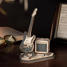 ROBOTIME 3D Wooden Puzzle for Adults Electric Guitar Model DIY Craft Kits Gifts