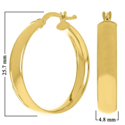 Italian 14k Yellow Gold Polished Flat Hollow Hoop Earrings 1" 4.8mm 2.2 grams - Picture 4 of 10