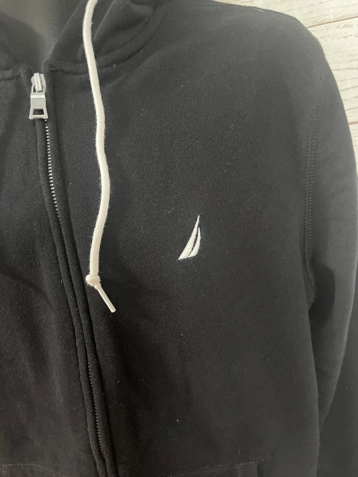 Sudadera con capucha Nautica para hombre negra con cordón Active Wear cremallera completa talla S Foto 4 de 4