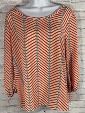Peach Love Cream Red/ Orange & Blue Geometric Print Tunic Top Medium USA Made