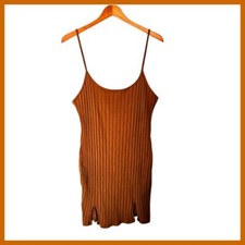 SHEIN Curve Brown Ribbed Knit Bodycon Mini Dress with Side Slits Plus Size 2XL