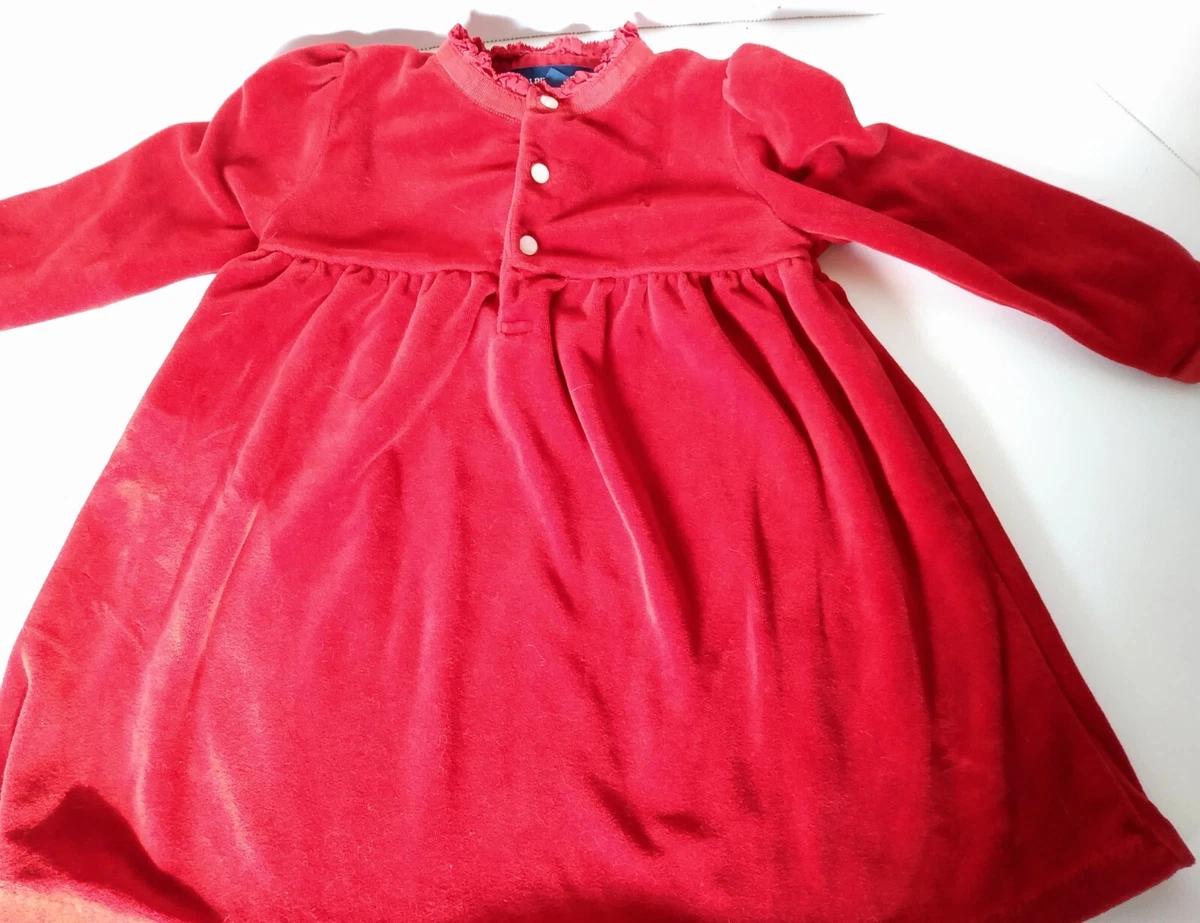 Ralph Lauren 24M Velvet Red Christmas Party Dress Slip On Long Sleeve Toddler
