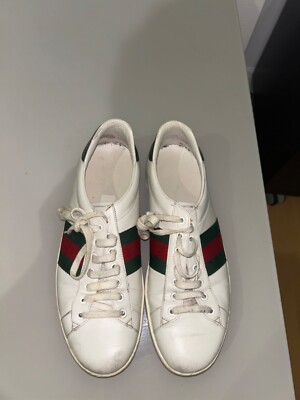 Gucci Auth Men 11 US 10.5 UK 44.5 White Leather Ace Blue Red Web Sneakers Shoes