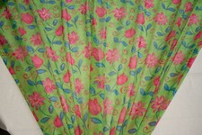 Discount Fabric SEMI-SHEER Pink Tulips  Daisies on Green Home Decor  Drapery
