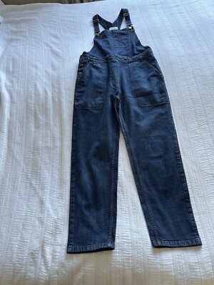 Toast indigoblau Denim spitz zulaufendes Bein Latzhose Größe 8 Taschen Baumwolle Stretch