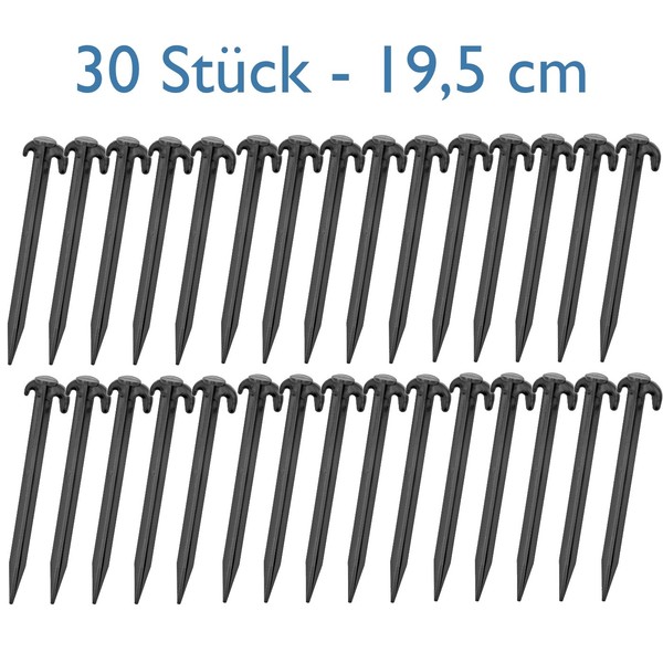 30X Kunststoff Heringe 19,5Cm Schwarz Camping Zelt Erdnagel Bodenanker Zeltnagel-image