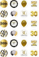24 x PRECUT 30TH BIRTHDAY GOLD/30 YEAR OLD RICE/WAFER PAPER CUP CAKE TOPPERS