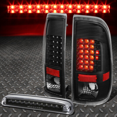 FOR 08-16 FORD SUPER DUTY PAIR FULL LED TAIL LIGHT+THIRD BRAKE LAMP BLACK/CLEAR