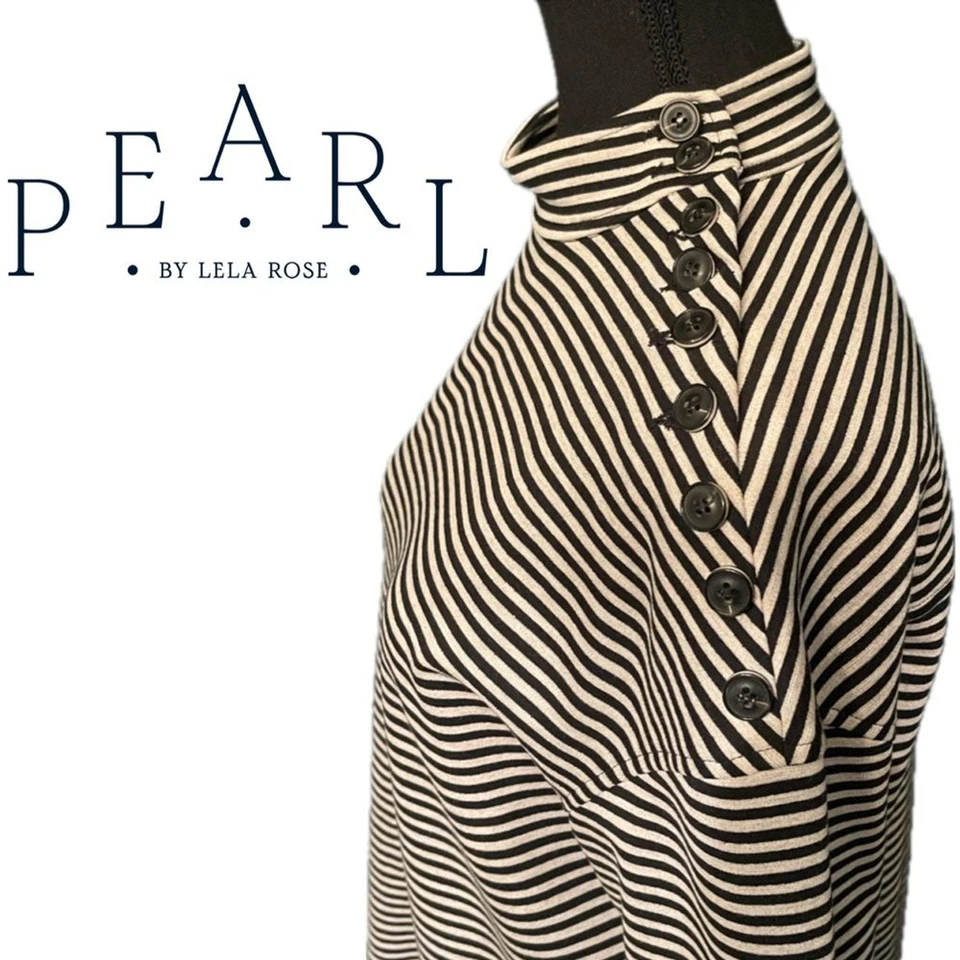 Pearl by Lela Rosa Rayas Manga Larga Cuello Simulado Mini Vestido Cambio Diseñador EE. UU. XS Foto 4 de 4