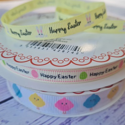 Frohe Ostern Band Baumwolle/ Ripsband von Bertie's Bows. Pro 2m/3m.