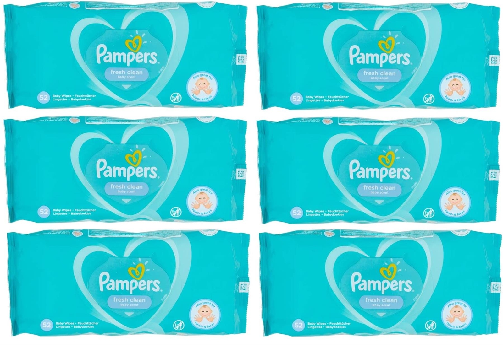 Pampers Baby Wipes Fresh Clean 6 Packs of 52 Soft for Hands and Face 0% Alcohol