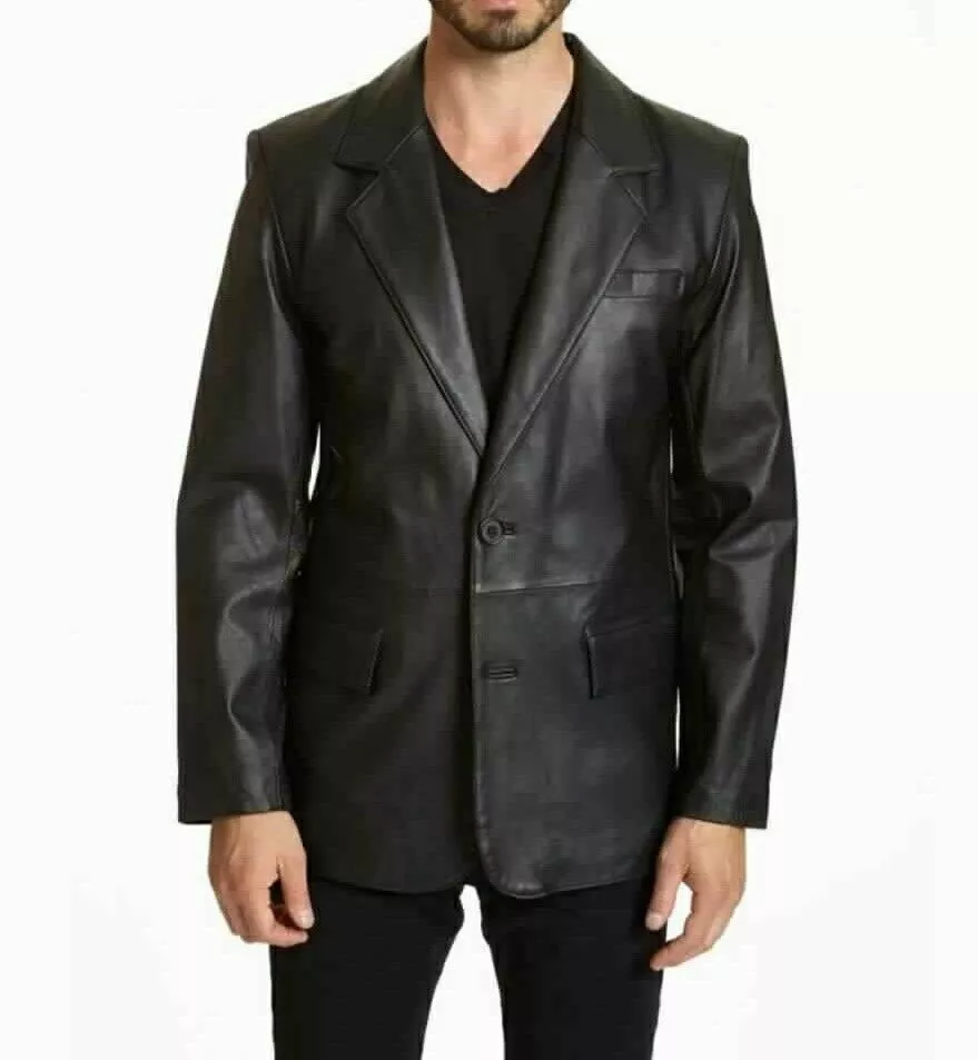  Abrigo de cuero negro para hombre -Abrigo largo de cuero real  para hombre- Blazer de cuero clásico- Abrigos largos de cuero negro, Abrigo  de coche negro : Ropa, Zapatos y Joyería