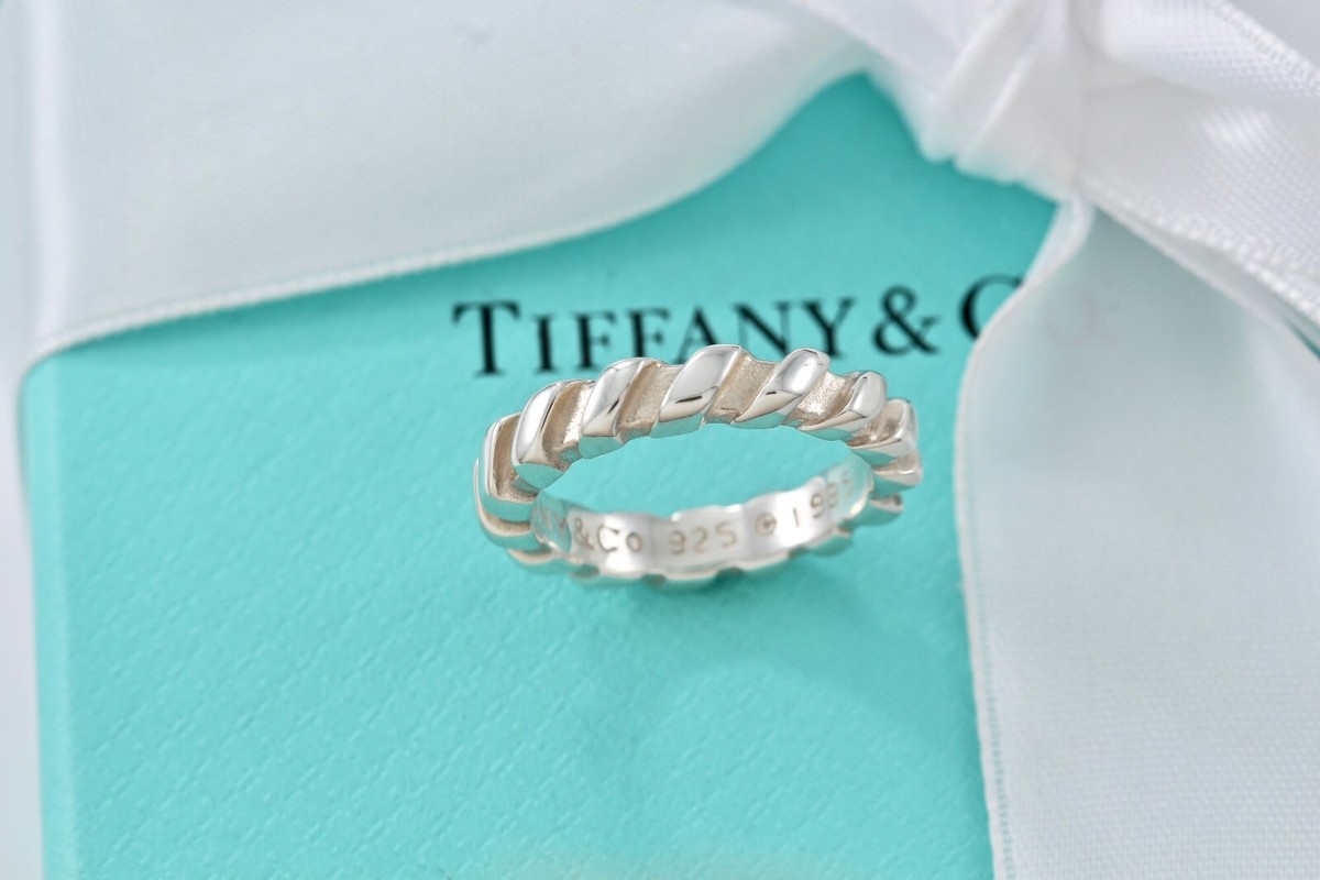 Tiffany & Co. Atlas Twist Groove Narrow Band Silver Ring Size 5 | eBay