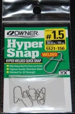 6 Pack - OWNER Hyper Welded Quick Snap 5121-156 Size 1.5 - 44 lb Test 2X Strong
