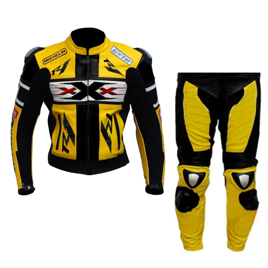 XXX Racing Mens Motorcycle Biker Leather Suit Motorbike Leather Jacket  Trouser