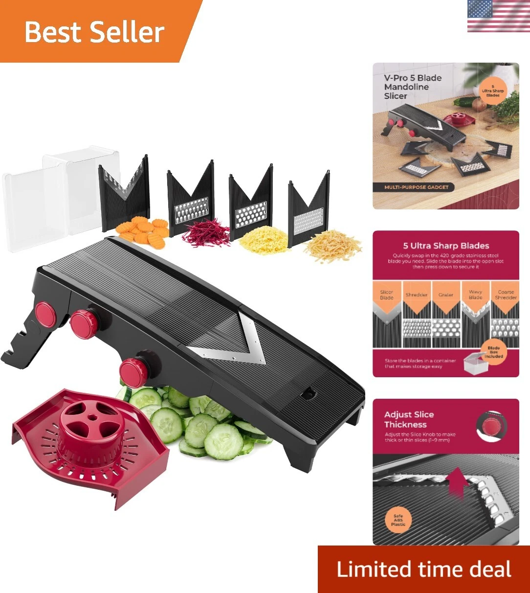 MuellerLiving Mandoline Slicer for Kitchen, Adjustable Vegetable Chopper, Fru...