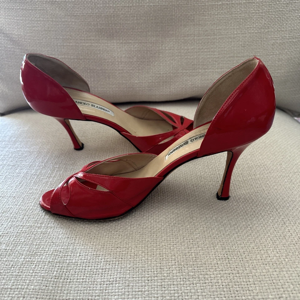 Zapatos de salón MANOLO BLAHNIK 40,5 charol rojo punta abierta 9,5 Foto 2 de 4