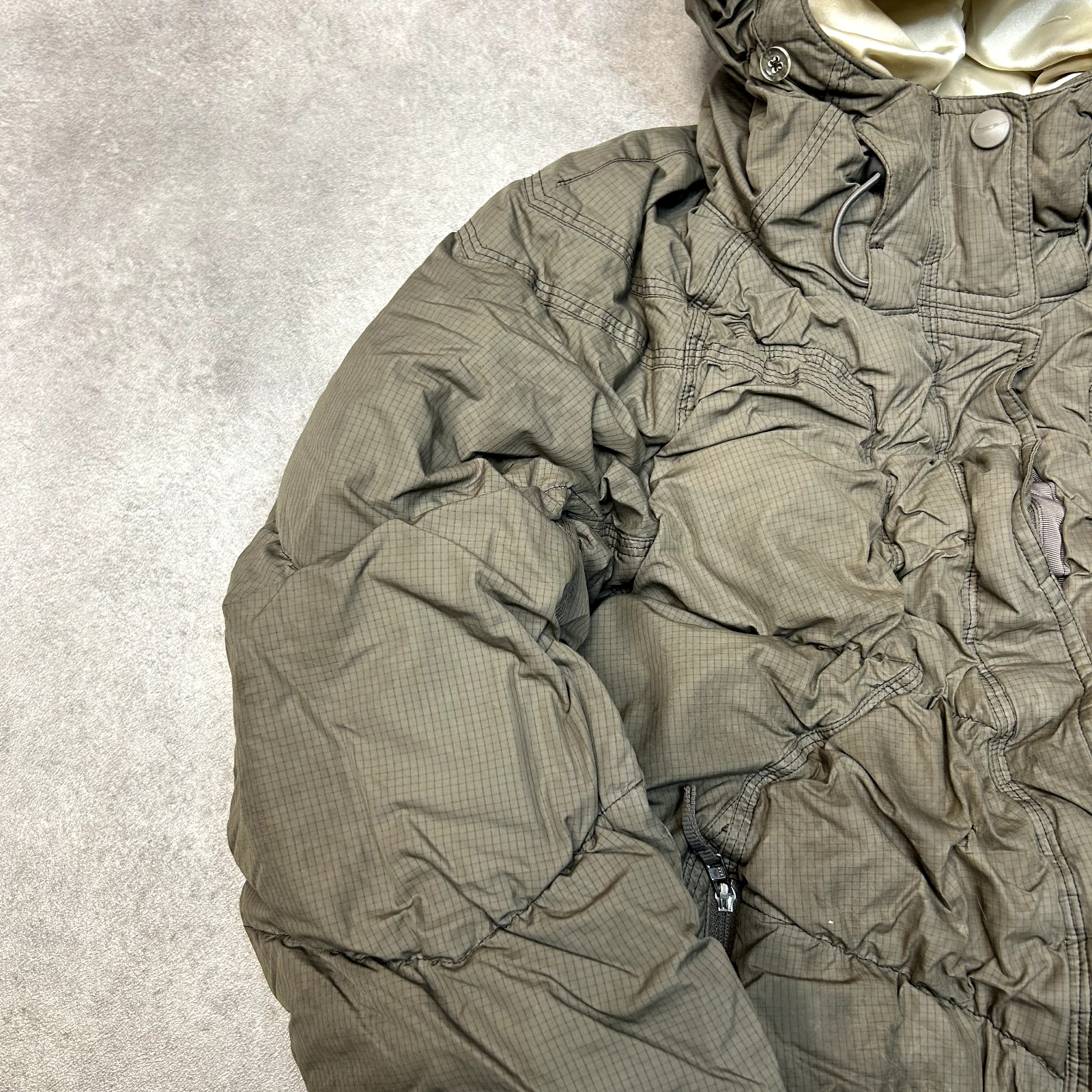 Nike Fit Wind Puffer Jacket Womens Large Full Zip Hooded Down Fill Coat, Green image 7
