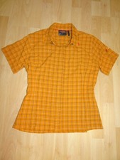 Outdoor Bluse Wanderbluse MAMMUT Gr S Orange Braun Weiß Kariert Kurzarm Funktion