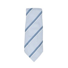Ferrari Tie Light Blue White Striped 100 Silk Width 3.25