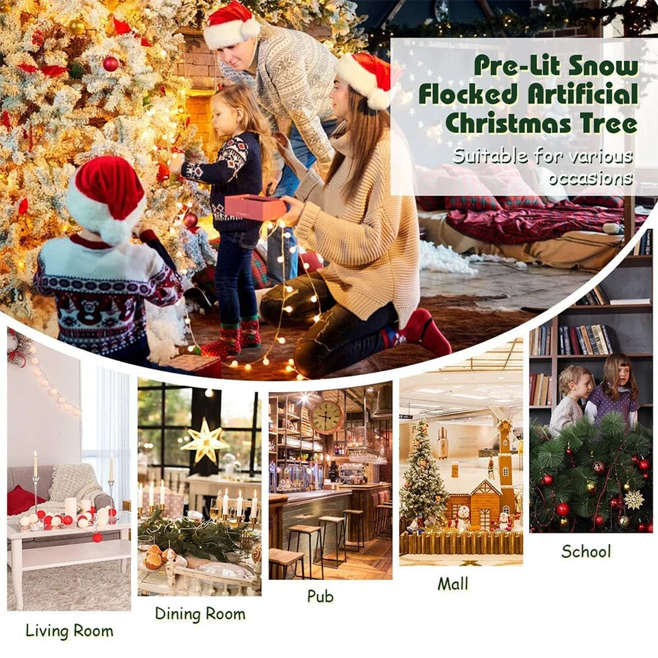 Pre-lit Artificial Christmas Tree Snow Flocked Holiday Decor for Indoor Outdoor - Image 2 of 2