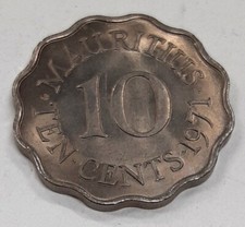1971 Mauritius 10 Cent Kupfer-Nickel Münze von Queen Elizabeth II BU