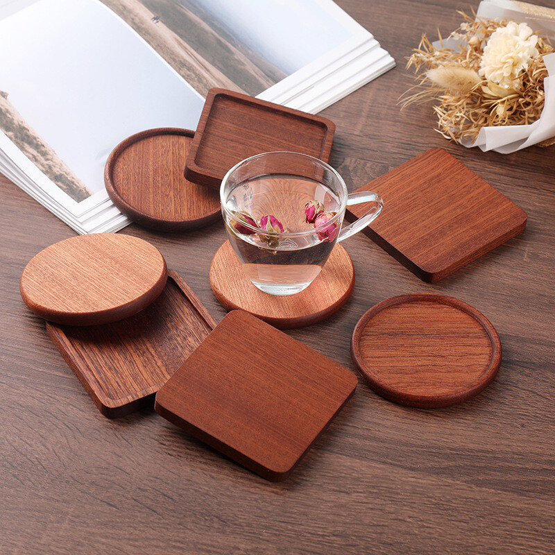 Solid Wood Coasters Placemat Round Heat Resistant Drink Tea Cup