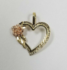 New 2 Tone Rose 14k Gold Heart Charm Pendant