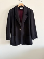 Vintage Lands' End Blazer Wool Cashmere Blend Jacket 14 Black Pockets One Button