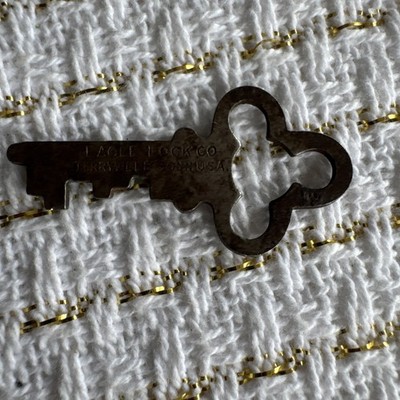 Vintage Eagle Lock Co Terryville Ct USA Flat Key Ornate 1.63 Inch