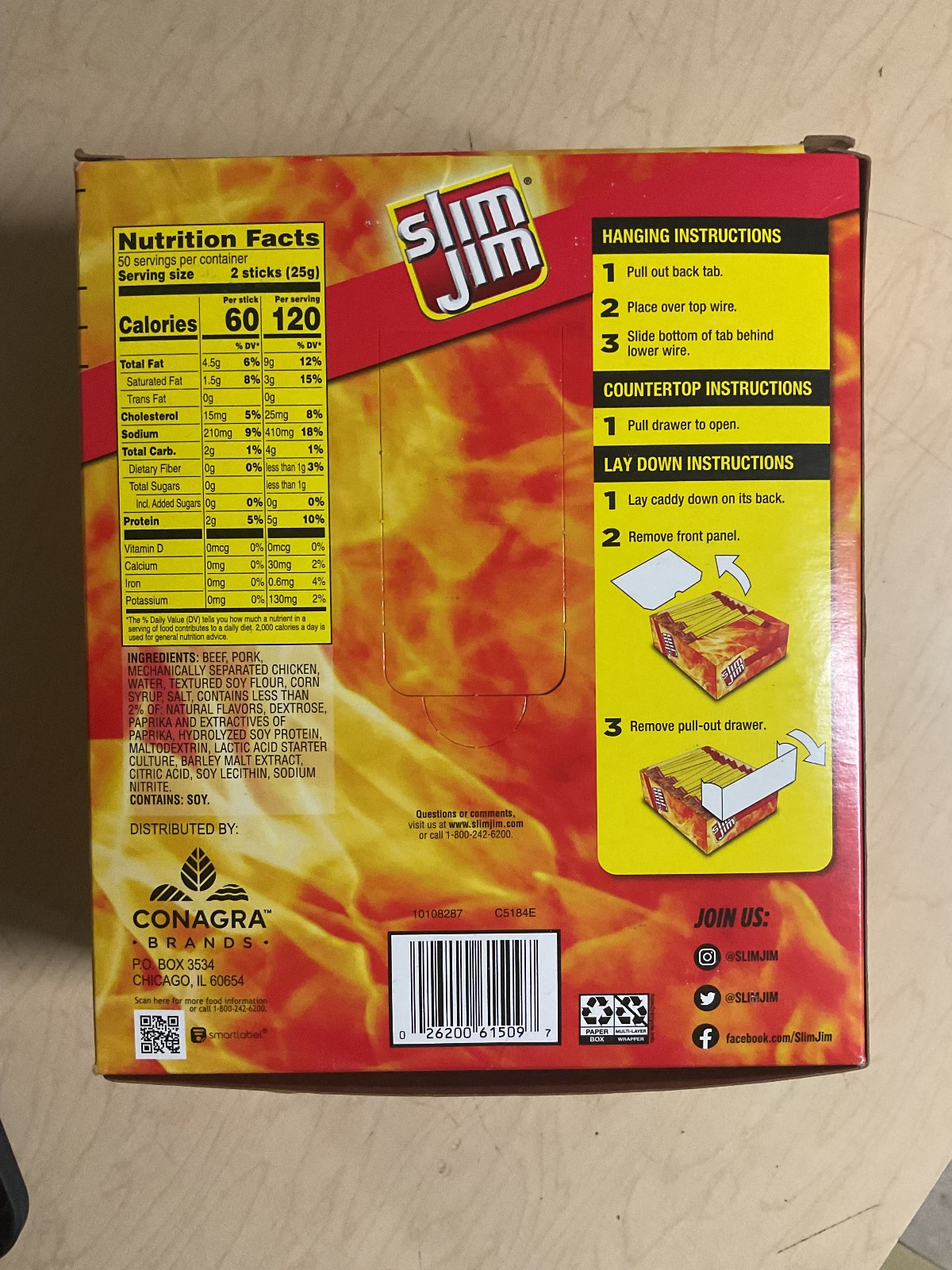 Slim Jim Original Smoked Snack Sticks 0.44 Ounces, 100 Per Box FREE SHIPPING USA