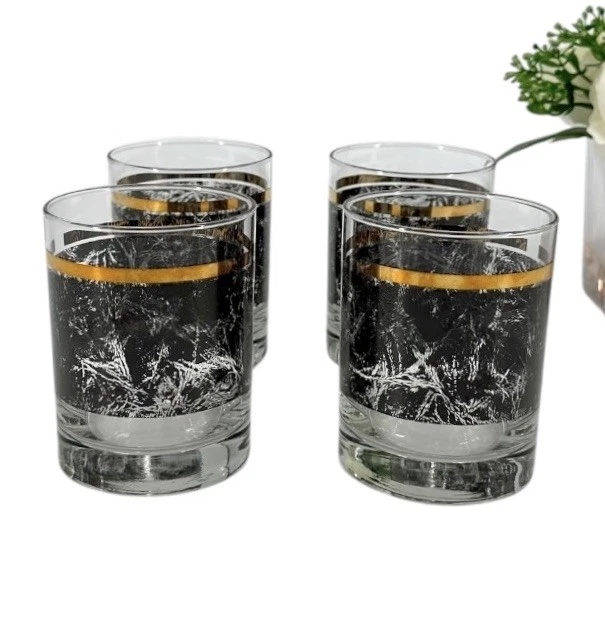 Vasos de whisky de colección con borde dorado de mármol negro Lowball On the Rocks MCM Barware Foto 2 de 4
